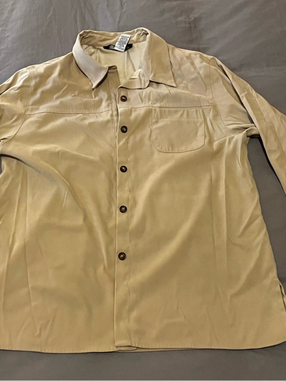 Sag Harbor Beige Button-Up Shirt with Chest Pocket